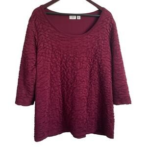 Cato Women Tunic Top 18/20 Maroon Rippled‎ Textured Fabric Stretch Work Office